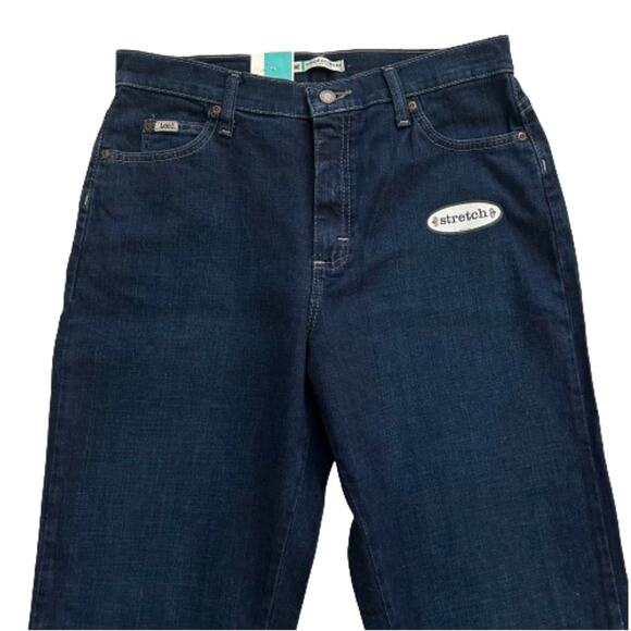 Lee Dark Wash High Rise Stretch Relaxed Fit Straight Leg Denim Jean Size 10 Long - Picture 2 of 12
